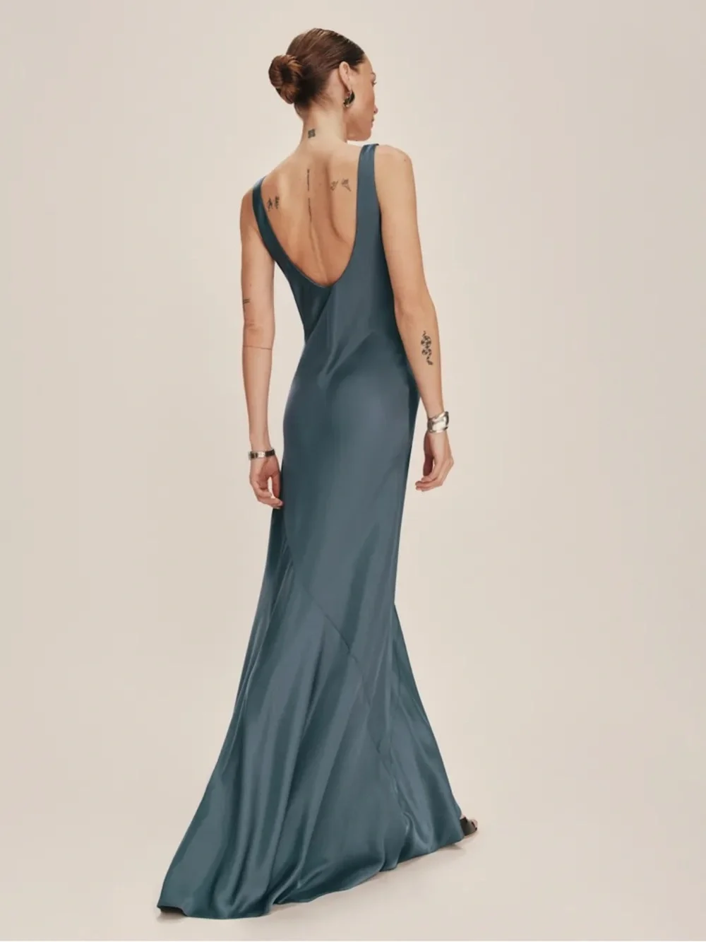 Reformation Sapphira Satin Dress in Slate - Picture 2 of 8